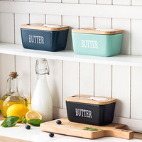 Beurrier en céramique de 500 ml pour la cuisine, ensemble de récipients rectangulaires pour le stockage du beurre avec couteau et couvercle en bambou.