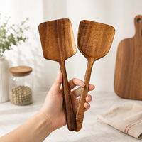 Ensemble de 2 spatules en bois naturel, ustensiles de cuisine avec tête large de 11 cm et 13 cm pour la friture, écologiques, pour un usage domestique