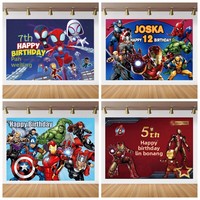 Toile de fond personnalisée Avengers Super-héros Spider-Man Iron Man avec nom sur panneau KT, impression numérique moderne pour fête d'anniversaire d'enfants