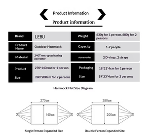 आउटडोर टिकाऊ 2-सीटर वयस्क स्विंग हैममॉक कैंपिंग और यात्रा के लिए कैनवास स्ट्रिप डिजाइन के साथ - Product Image 6