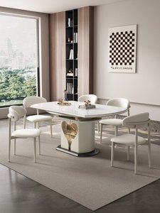 Ensemble <span class=keywords><strong>table</strong></span> et chaises de salle à manger rondes en pierre frittée, style moderne et minimaliste 2026, avec <span class=keywords><strong>table</strong></span> extensible et rangement intégré - Product Image 3
