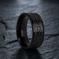 8mm Schwarzer Geätzter Hirschkopf Titan Casual/Sportlicher Ehering Herren Jagdring