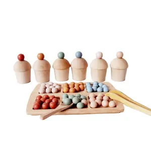 Copo de arco-íris para bebês, brinquedo montessori de madeira, brinquedo de brincar com miçangas para classificar bolos, brinquedo de ensino