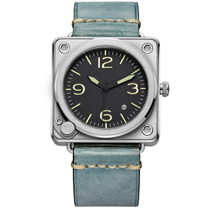 <span class=keywords><strong>Orologio</strong></span> da Uomo di Lusso Personalizzato con Cassa Quadrata in Acciaio Inox e Cinturino in Pelle, Movimento al Quarzo, Quadrante in Vetro e Display a Lancette - Product Image 1