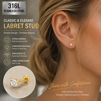 CRYSPURE Bijou de piercing pour cartilage en acier inoxydable chirurgical 316L, labret sans filetage à enfiler, motif papillon et lune