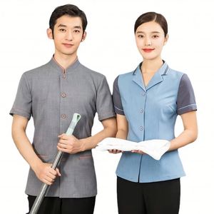 Chemise à manches courtes unisexe en polyester respirant pour personnel d'hôtel, restaurant, réception, service en chambre, nettoyage et ménage - Product Image 1