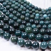 Perles Rondes en Agate Mousse Naturelle en Gros 6mm 8mm 10mm Fil de Pierres Précieuses Vertes pour Bracelet Collier Boucles d'Oreilles Fournitures DIY