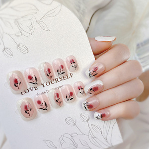 Venta al por mayor de <span class=keywords><strong>uñas</strong></span> artificiales de acrílico de alta calidad borde blanco rosa roja <span class=keywords><strong>diseño</strong></span> suave elegante con pegamento que lleva placa de <span class=keywords><strong>uñas</strong></span> - Product Image 4