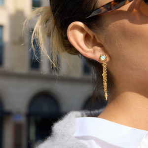 Drop <b>Earrings</b> Gold Plated <b>Opal</b> Flower Chain Tassel For Women Everyday Wear - Product Image 3