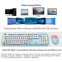 Set Keyboard Mouse nirkabel, mesin tik warna-warni, Set 104 tombol ukuran penuh Keyboard Retro, Keyboard kantor tanpa kabel dan sisir Mouse lucu