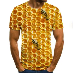 新款男士t恤时尚3D蜜蜂印花短袖休闲t恤街头服装O领嘻哈短袖三通上衣