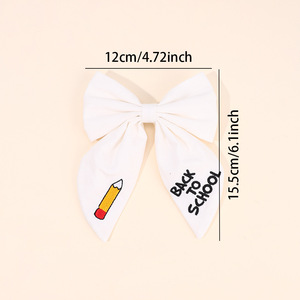 Pinzas para el Cabello con Lazo Bordado para el Regreso a Clases, Pasadores de Tela Blanca con Diseño de Lápiz y Letras ABC para Niñas, Accesorios para el Cabello Escolar - Product Image 2