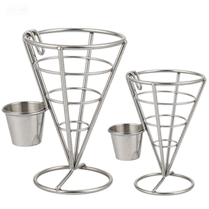 Panier à frites conique en acier inoxydable de haute qualité, très vendu, avec coupelle à <span class=keywords><strong>sauce</strong></span>, pour restaurants occidentaux - Product Image 1