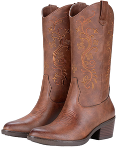 2026 Vintage Women Western Cowboy Boots Suede Mid-Calf Embroidery Chunky Heels ZIP Closure Autumn/Winter Factory OEM ODM <b>Support</b> - Product Image 1
