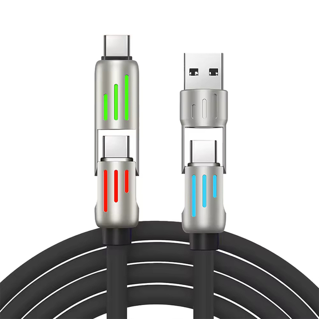 240W Super Fast LED Display USB Charger 4-in-1 Multi-Device with Rotating Elbow Type-C Mobile Phone Charger Cable