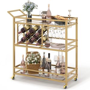 Chariot de bar moderne SENYU en or avec porte-bouteilles et porte-verres, chariot de service portable pour la maison et la cuisine - Product Image 3