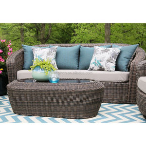 Conjunto de Muebles de Jardín de Diseño de Lujo de 3 Plazas, Sofá de Mimbre con Mesa Auxiliar, Conjunto de Sofá de Ratán - Product Image 2