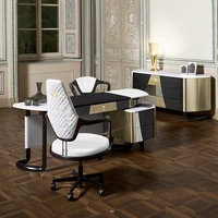 Ensemble de bureau complet moderne haut de gamme en bois massif avec finition piano, bureau informatique, chaise de bureau en acier inoxydable brodé pour le bureau à domicile