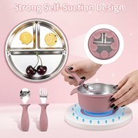 Ensemble de vaisselle pour bébé en silicone, écologique et personnalisable, comprenant un bol, une assiette, une tasse d'apprentissage, une fourchette et une cuillère en acier inoxydable