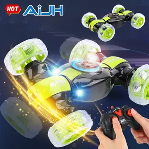 AiJH New Remote Control Car For Kids 2.4GHz Double Sided 360 Flips Rotating With LED Lights Tumbling RC Racing Toy