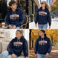 Sweat-shirt à capuche personnalisé épais avec broderie 3D en relief, unisexe, bleu marine, avec poche kangourou, vente en gros OEM