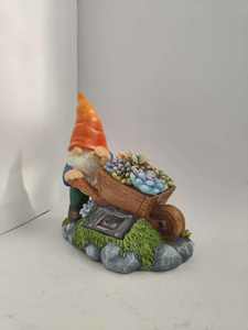 Adorno Decorativo de Resina para Jardín Exterior, Artesanía 3D Hecha a Mano, Pintada a Mano, Color Personalizado, Luz Nocturna LED Solar, Gnomo <span class=keywords><strong>Duende</strong></span> en Carro - Product Image 6