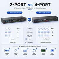 Conmutador KVM HDMI 4K60 de 2 Puertos, Conmutador USB 3.0 de 4 Puertos para Compartir Teclado, Ratón y Monitor con Control Remoto IR RS232