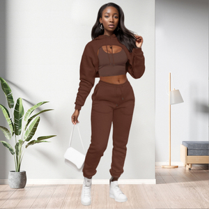 Solid Color Pockets <b>Thin</b> <b>Hoodie</b> Sport Joggers Two Piece Pants Set Women Fashion - Product Image 5
