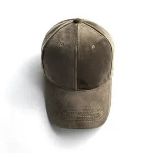 Cappello da papà in pelle scamosciata di moda in bianco con Logo personalizzato all'ingrosso berretto da Baseball Vintage a 6 pannelli in tinta unita