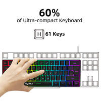 Teclado Mecánico Gamer de 61 Teclas con Retroiluminación LED RGB al 60%, Teclado Gaming Ergonómico Mini con Cable