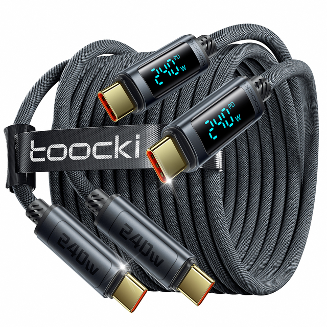 Toocki 1M Braided Type-C Cable 240W Max Power E-Marker Chip for Fast Charging Laptops/Tablets/Android Phones