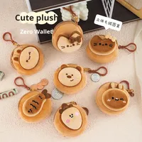 Porte-monnaie en peluche 3D mignon en forme de chat et de poisson, sac pour écouteurs de dessin animé pour enfants, mini sac portable pour clés, cartes, rouge à lèvres, sac à fermeture éclair