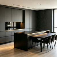 Évier de cuisine de luxe en acier inoxydable durable de style européen, avec crédence et charnières personnalisées, îlot de cuisine noir, pour toute la maison