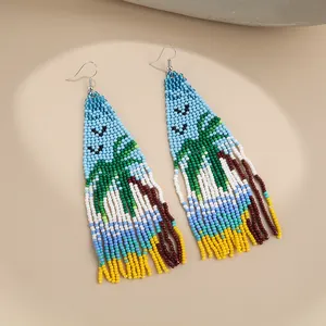 Handmade Rice Beads Colorful Earrings With Tassel Designer Flamingo Style For Women's Summer Party Jewelry