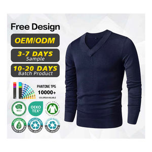 Nouvelles tendances couleur unie col en V tricot à manches longues printemps et automne OEM ODM pull tricoté pour hommes - Product Image 1