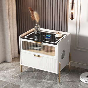 Modern Solid Wood Smart <b>Nightstand</b> with 2 Drawers-Luxury Minimalist Durable Bedroom Furniture for Apartment Living Room - Product Image 4