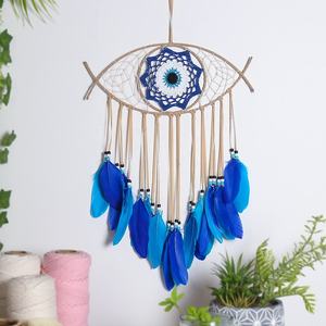 Portafortuna decorazione murale fatto a mano stile Boho macramè appendiabiti da parete malocchio <span class=keywords><strong>acchiappasogni</strong></span> per decorazioni per la casa regalo speciale appendiabiti da parete blu - Product Image 6