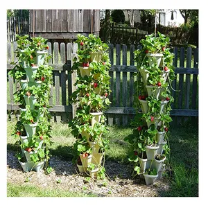 Goedkope 5 Tier Bloem Kruid Stapelen Aardbei Plastic Bloempot Verticale Toren Planter Tuin