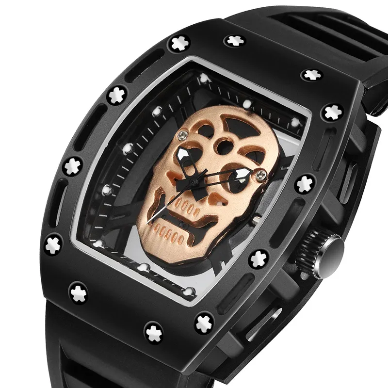 Transparent Silicone Belt Quartz Watch Punk Skeleton Skull Waterproof Calendar Luminous Men's Jewelry