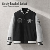 Veste universitaire vintage style collège en gros, broderie chenille, veste de baseball noire oversize, streetwear
