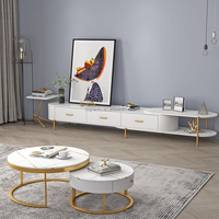 Ensemble de meubles de salon de style nordique, luxe léger, meuble TV en marbre, tiroir en bois, support en acier inoxydable, table basse