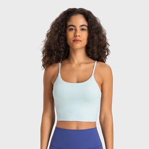 Venta al por mayor Classic Fitness Cropped Tops Chaleco Slim <span class=keywords><strong>Gym</strong></span> Wear Mujeres Yoga Bra Elástico Entrenamiento Spaghetti Strap Tank Tops Con Acolchado - Product Image 5