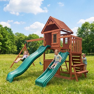 Jouet extérieur pour enfants Playhouse en bois aire de jeux extérieure ensemble de balançoire en bois - Product Image 1