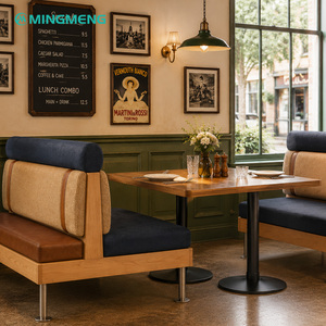 Modern Two-Tone Fabric Booth Seating Solid Oak Frame <b>Restaurant</b> Sofa Commercial Cafe Furniture - Product Image 4