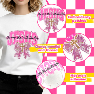 Grand Patch Brodé en Chenille Jésus avec Nœud Rose pour Vestes, Sacs à Dos, Thème Foi, Applique Thermocollante pour Cadeaux - Product Image 5