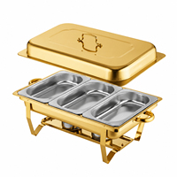 Plat de service Oulu durable en acier inoxydable doré, chauffe-plat de buffet avec couvercle amovible, pour mariages et banquets