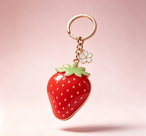 Strawberry Metal Key Chain Enamel <b>Keyring</b> Gold Tone Fruit Pendant Bag <b>Charm</b> Gift Accessory - Product Image 4