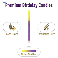 Velas de Cumpleaños Delgadas y Cónicas de 12cm*0.53cm, con Degradado Amarillo y Morado, Brillantes, Hechas a Mano, sin Humo, con Temática ROMÁNTICA, Personalizadas para Año Nuevo
