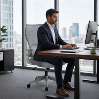 Chaise de bureau à dossier haut en maille, marque privée, avec accoudoirs rabattables, soutien lombaire réglable et base pivotante à tension inclinable