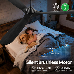 พัดลมเพดาน LED สีดำทั้งหมด รุ่น Huge CFM Smart <span class=keywords><strong>Alexa</strong></span> 82 ใบพัดไม้ 3 ใบ สำหรับใช้งานเชิงพาณิชย์และกลางแจ้ง ควบคุมด้วยรีโมท Tuya ประหยัดพลังงาน - Product Image 3